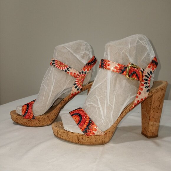 CHINESE LAUNDRY CORK HIGH HEEL SANDALS ORANGE MULTI WOMEN SIZE 10 - Picture 3 of 7